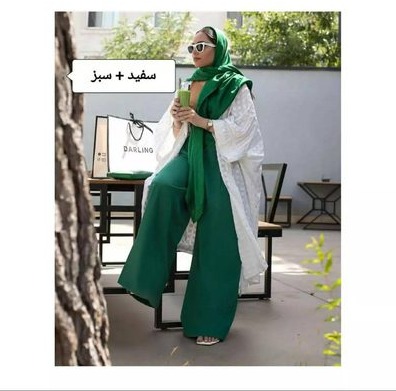 ست مانتو سفید با رنگ سبز