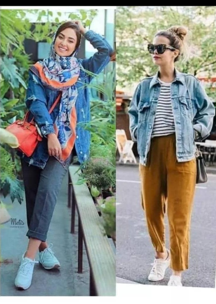 ست کردن کت جین با شلوار پارچه ای
