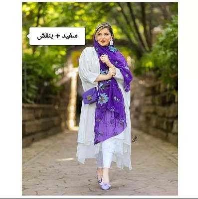 ست مانتو سفید با رنگ بنفش